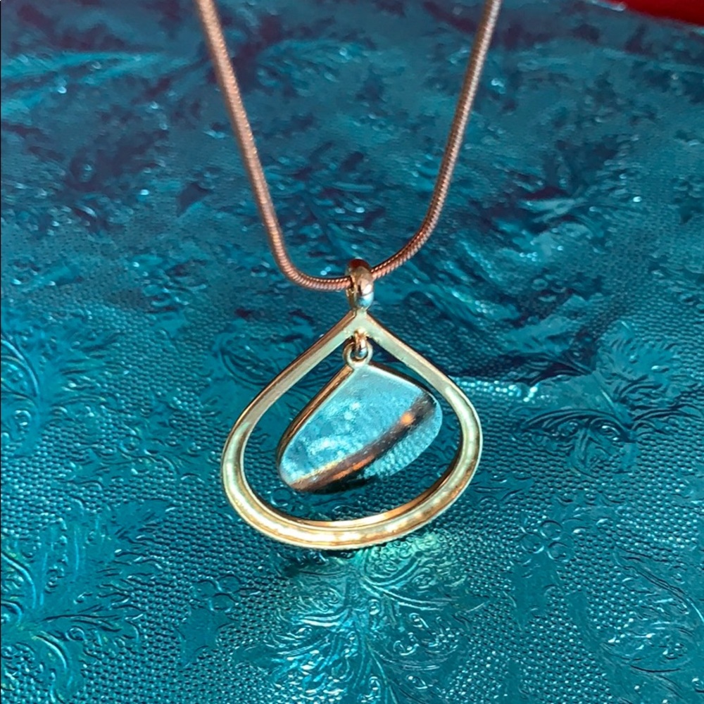 Necklace brown chain double teardrop cream stone - Picture 12 of 12